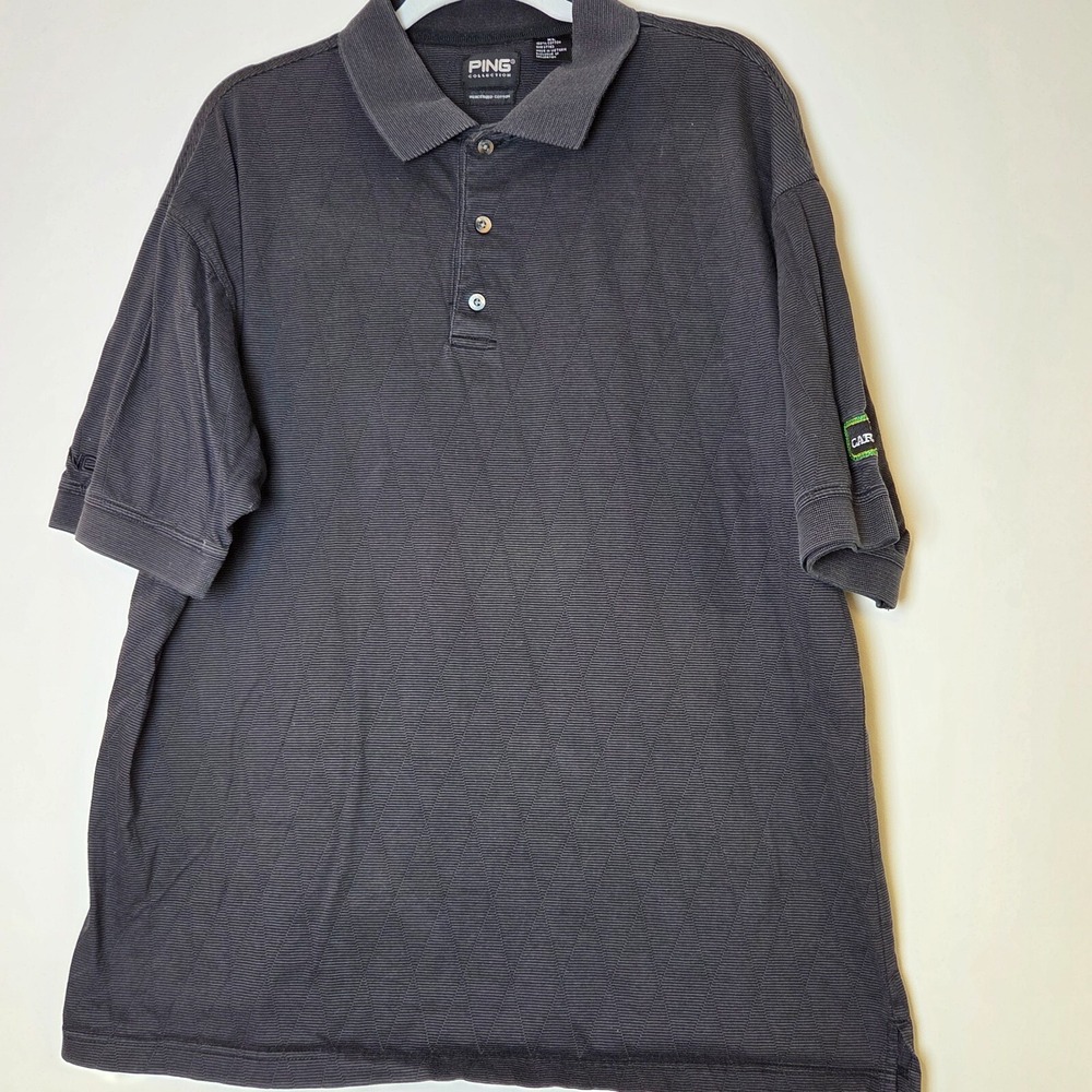 Ping Polo Shirt Men XL Black Striped Diamond Golf 100% Cotton Embroider Carando